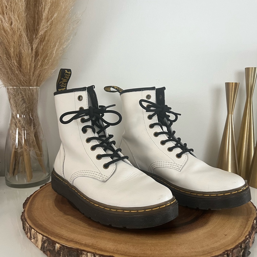 Dr. Martens White and Black Zavala Combat Boots size 9 ladies 8 men